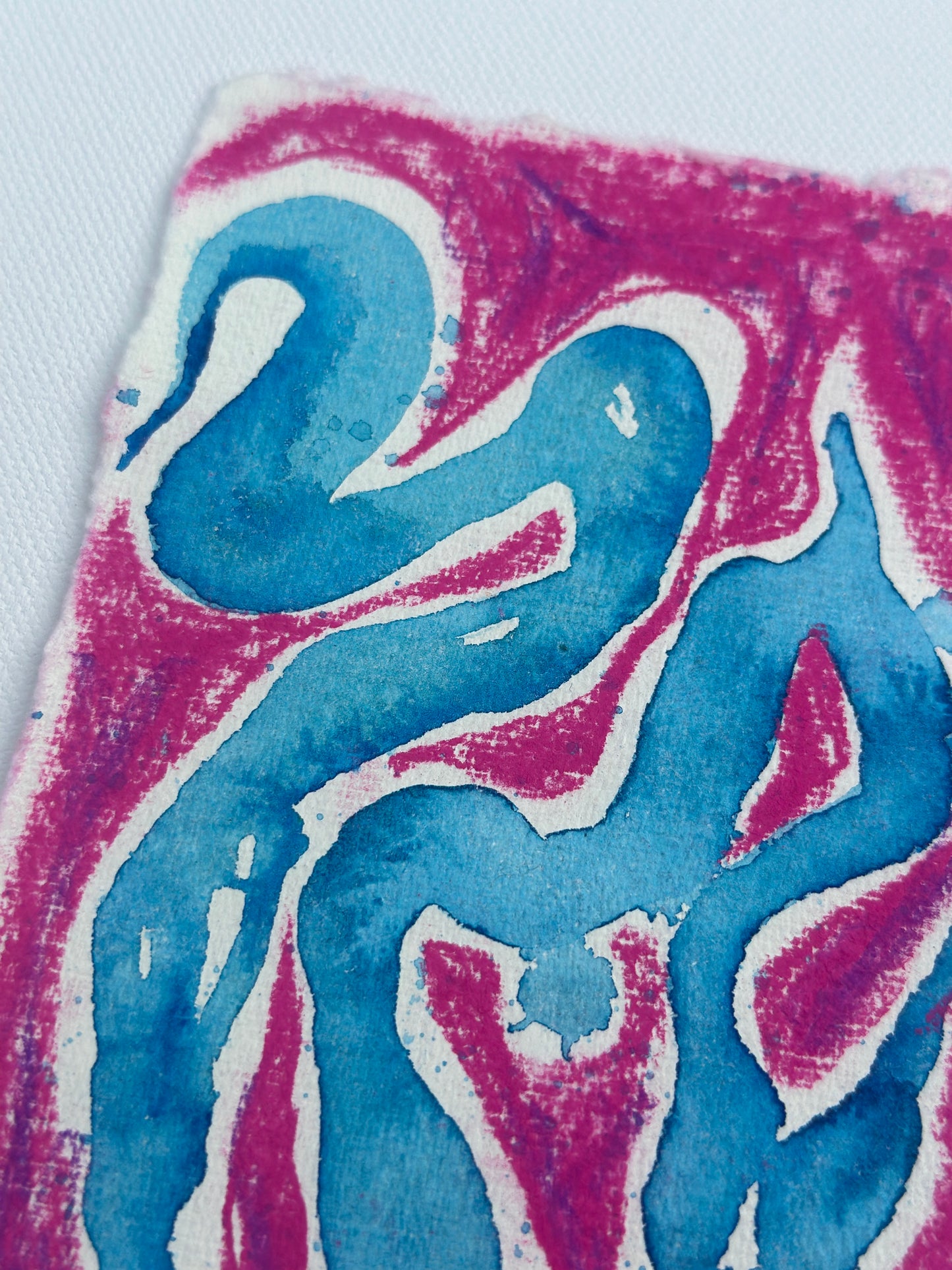 Pinky - An Original Watercolor & Pastel on Paper in clear acrylic frame