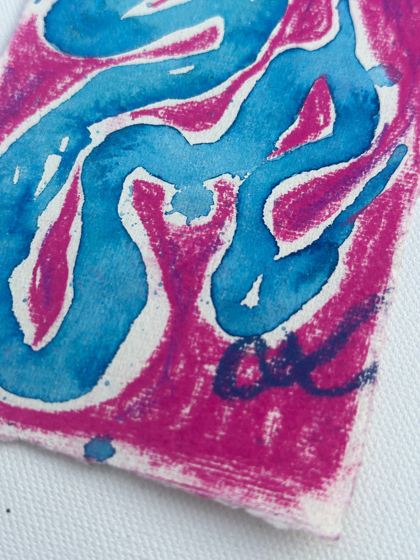 Pinky - An Original Watercolor & Pastel on Paper in clear acrylic frame