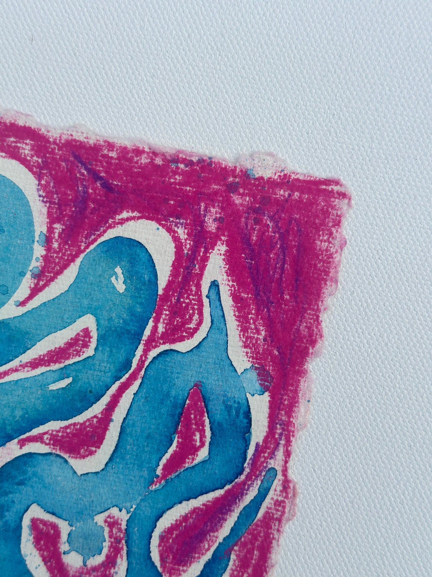 Pinky - An Original Watercolor & Pastel on Paper in clear acrylic frame
