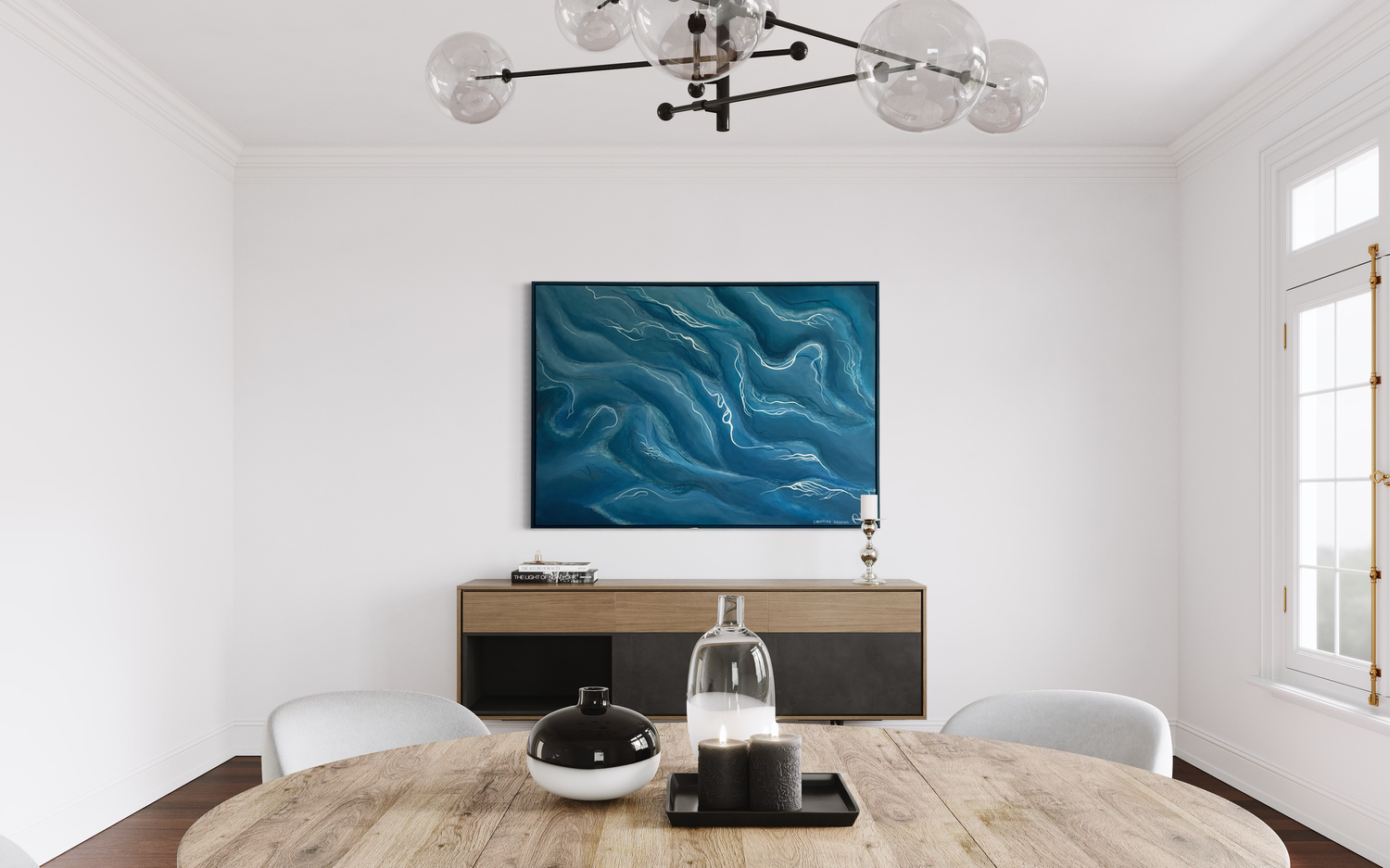 Big blue abstract painting inspired by the ocean in Greece. Original abstract blue art. Costal interior Design. 