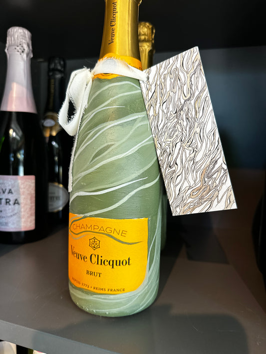 Abundance Forrest Green Hand Painted Champagne Bottle