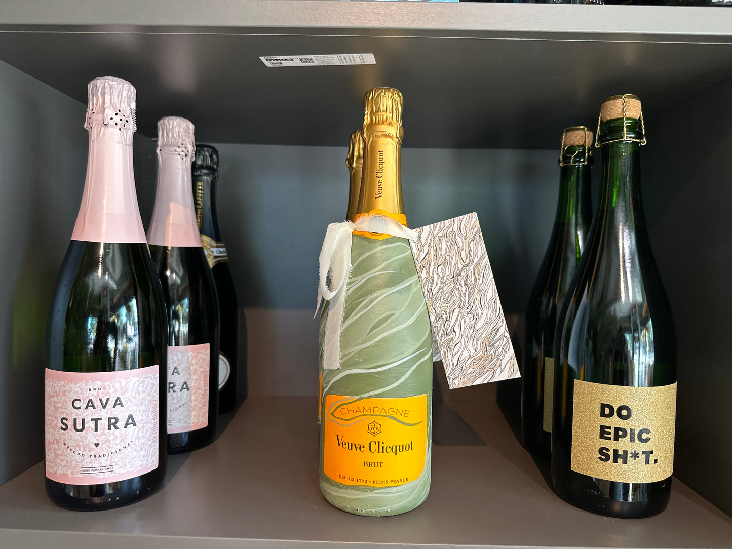 Abundance Forrest Green Hand Painted Champagne Bottle