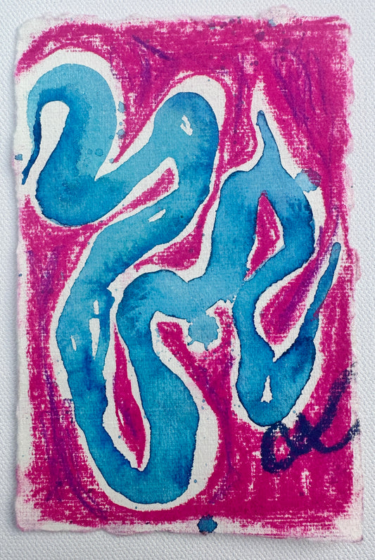 Pinky - An Original Watercolor & Pastel on Paper in clear acrylic frame
